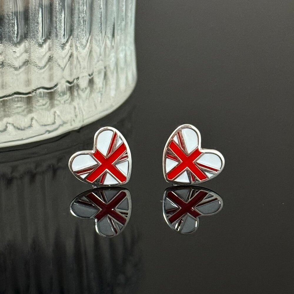 England Heart Earrings S925 Sterling Silver Handmade Ear Stud